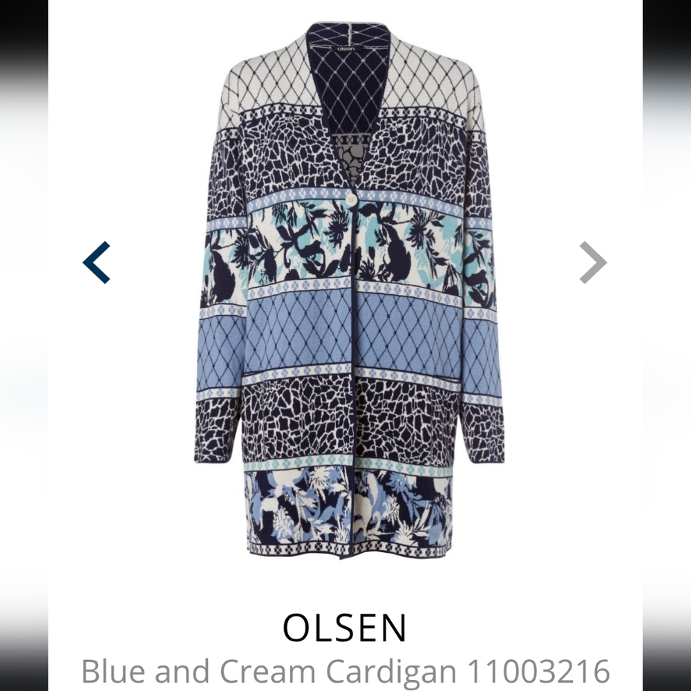 Olsen Blue and Cream Knit Cardigan|Size 12| Cozy Autumn/spring Wear